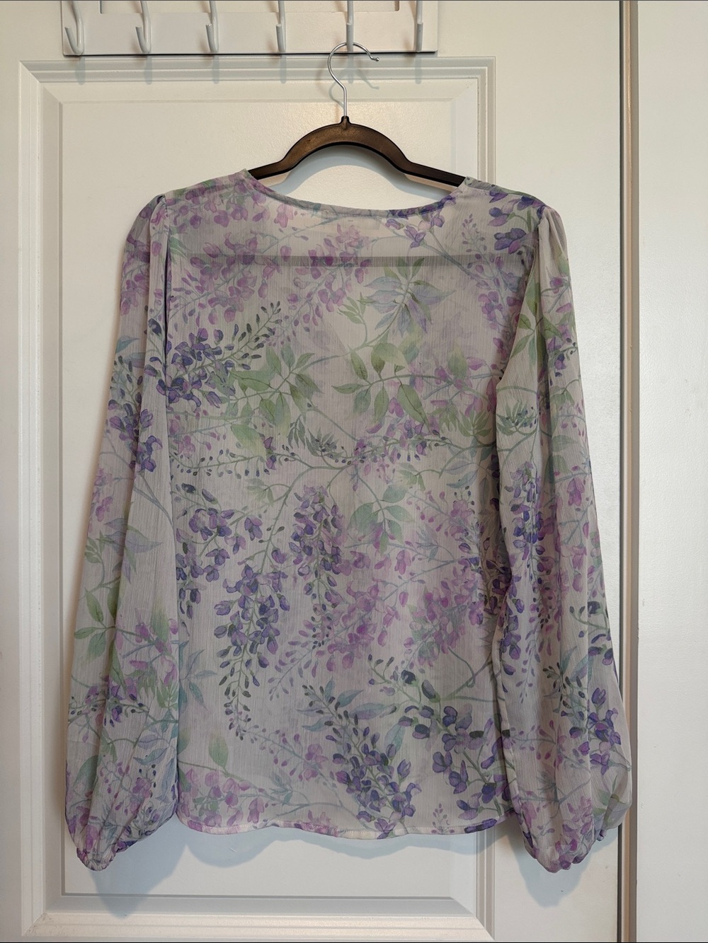Floral Sheer V-Neck Blouse in Lavender and Sage - Picture 3 of 5